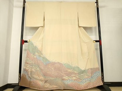 平和屋着物●十日町　名門　滝泰謹製　色留袖　絞り　中国三大刺繍　相良刺繍　立波文　正絹　逸品　AABE8222ck