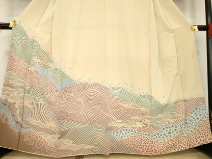 平和屋着物●十日町　名門　滝泰謹製　色留袖　絞り　中国三大刺繍　相良刺繍　立波文　正絹　逸品　AABE8222ck