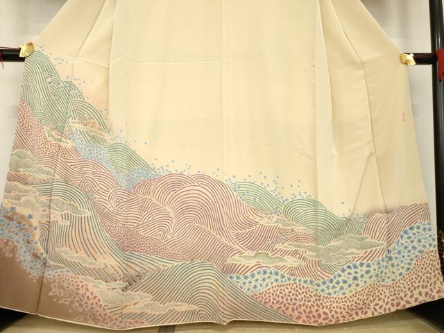 平和屋着物●十日町　名門　滝泰謹製　色留袖　絞り　中国三大刺繍　相良刺繍　立波文　正絹　逸品　AABE8222ck