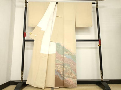 平和屋着物●十日町　名門　滝泰謹製　色留袖　絞り　中国三大刺繍　相良刺繍　立波文　正絹　逸品　AABE8222ck