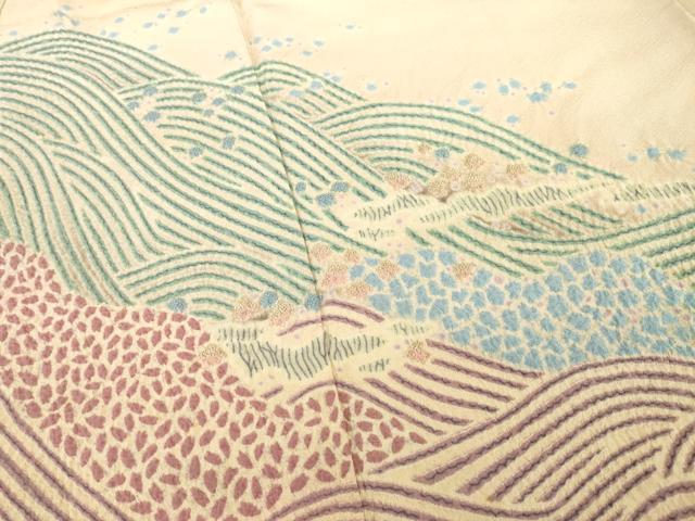 平和屋着物●十日町　名門　滝泰謹製　色留袖　絞り　中国三大刺繍　相良刺繍　立波文　正絹　逸品　AABE8222ck 平和屋着物○十日町 名門 滝泰謹製 色留袖 絞り 中国三大刺繍