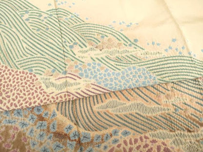 平和屋着物●十日町　名門　滝泰謹製　色留袖　絞り　中国三大刺繍　相良刺繍　立波文　正絹　逸品　AABE8222ck