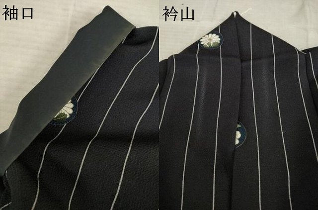 平和屋着物●上質な小紋　花丸文　黒地　金彩　正絹　逸品　AABE8224ck