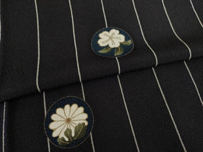 平和屋着物●上質な小紋　花丸文　黒地　金彩　正絹　逸品　AABE8224ck