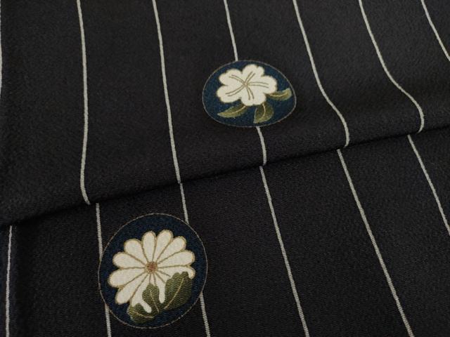 平和屋着物●上質な小紋　花丸文　黒地　金彩　正絹　逸品　AABE8224ck