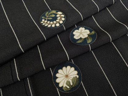 平和屋着物●上質な小紋　花丸文　黒地　金彩　正絹　逸品　AABE8224ck
