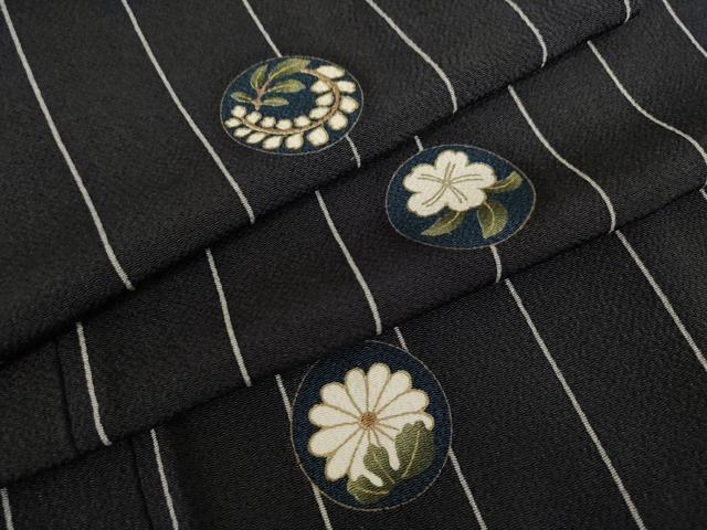 平和屋着物●上質な小紋　花丸文　黒地　金彩　正絹　逸品　AABE8224ck