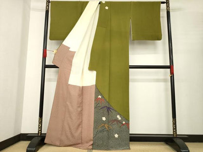 平和屋着物●染色の魔術師　染乃座・大久保玄才　そめのざ玄才　訪問着　笹　梅　正絹　逸品　AABE8225ck