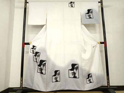 平和屋着物●現代の憂氣世絵師　米倉斉加年　訪問着　犬神博士　正絹　逸品　AABE8226ck
