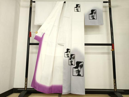 平和屋着物●現代の憂氣世絵師　米倉斉加年　訪問着　犬神博士　正絹　逸品　AABE8226ck