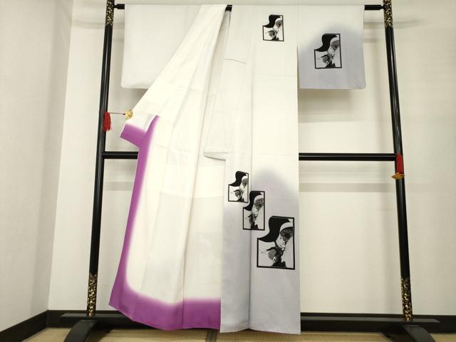 平和屋着物●現代の憂氣世絵師　米倉斉加年　訪問着　犬神博士　正絹　逸品　AABE8226ck