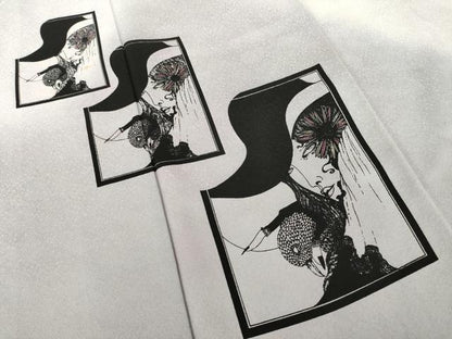 平和屋着物●現代の憂氣世絵師　米倉斉加年　訪問着　犬神博士　正絹　逸品　AABE8226ck
