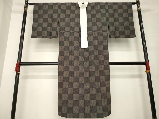 平和屋着物●長襦袢　無双仕立て　市松文　黒地　正絹　逸品　AABE8227ck