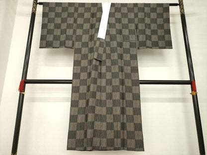 平和屋着物●長襦袢　無双仕立て　市松文　黒地　正絹　逸品　AABE8227ck