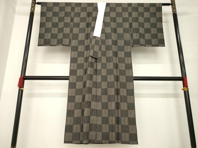 平和屋着物●長襦袢　無双仕立て　市松文　黒地　正絹　逸品　AABE8227ck