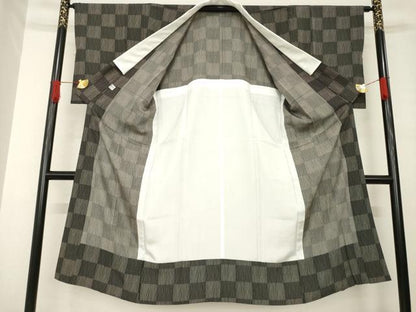 平和屋着物●長襦袢　無双仕立て　市松文　黒地　正絹　逸品　AABE8227ck