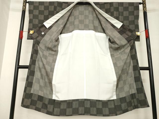 平和屋着物●長襦袢　無双仕立て　市松文　黒地　正絹　逸品　AABE8227ck