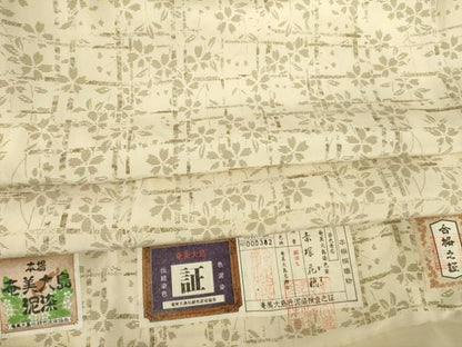 平和屋着物●長襦袢　無双仕立て　本場奄美大島泥染　赤塚花穂作　桜格子　証紙付き　正絹　逸品　AABE8232ck