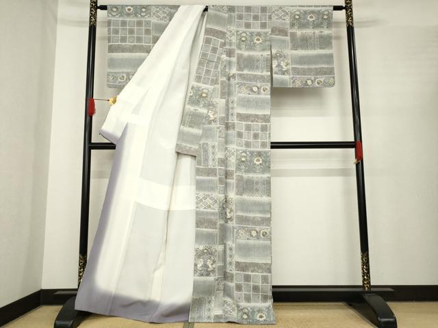 平和屋着物●上質な小紋 更紗花鳥文 ふくれ織 正絹 逸品 AABE8233ck