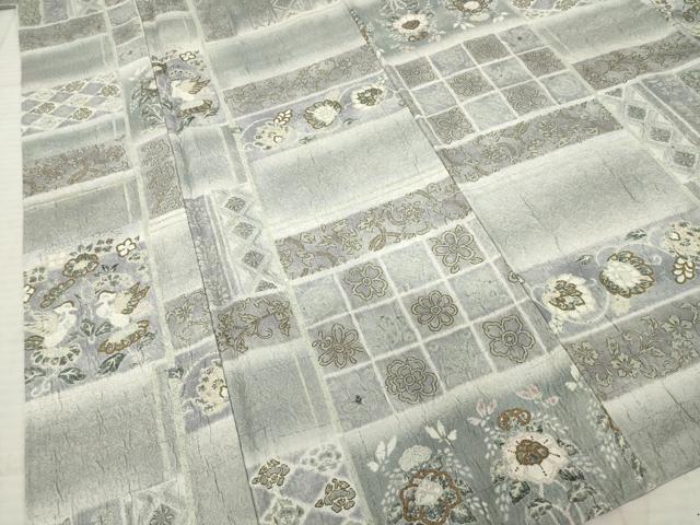 平和屋着物●上質な小紋 更紗花鳥文 ふくれ織 正絹 逸品 AABE8233ck