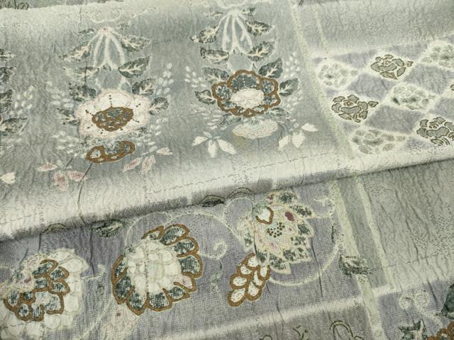 平和屋着物●上質な小紋 更紗花鳥文 ふくれ織 正絹 逸品 AABE8233ck
