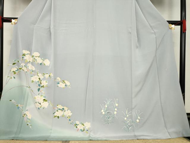 平和屋着物●本加賀友禅作家 上坊寺正良 訪問着 枝花文 暈し染め ロング丈 正絹 逸品 AABE8234ck
