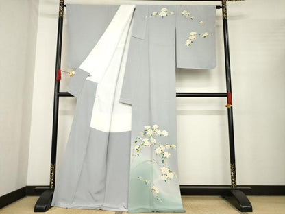 平和屋着物●本加賀友禅作家 上坊寺正良 訪問着 枝花文 暈し染め ロング丈 正絹 逸品 AABE8234ck