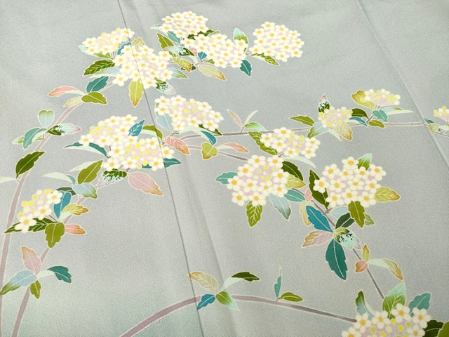 平和屋着物●本加賀友禅作家 上坊寺正良 訪問着 枝花文 暈し染め ロング丈 正絹 逸品 AABE8234ck