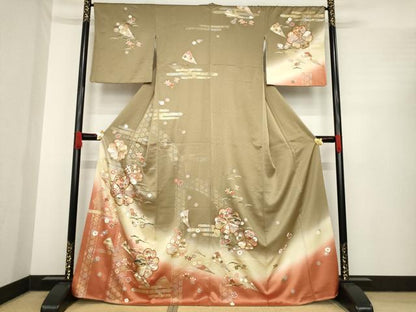 平和屋着物●訪問着　舞花文　暈し染め　金銀彩　正絹　逸品　AABE8236ck