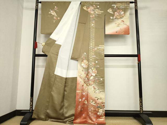 平和屋着物●訪問着　舞花文　暈し染め　金銀彩　正絹　逸品　AABE8236ck