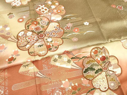 平和屋着物●訪問着　舞花文　暈し染め　金銀彩　正絹　逸品　AABE8236ck