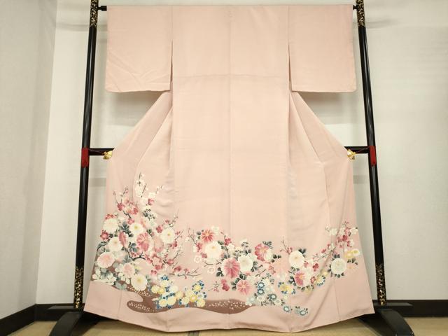 平和屋着物●豪華色留袖　手描き　枝花文　金彩　鬼しぼ縮緬　正絹　逸品　AABE8237ck