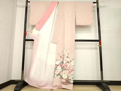 平和屋着物●豪華色留袖　手描き　枝花文　金彩　鬼しぼ縮緬　正絹　逸品　AABE8237ck