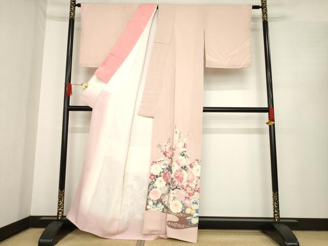 平和屋着物●豪華色留袖　手描き　枝花文　金彩　鬼しぼ縮緬　正絹　逸品　AABE8237ck