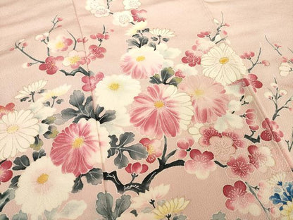 平和屋着物●豪華色留袖　手描き　枝花文　金彩　鬼しぼ縮緬　正絹　逸品　AABE8237ck