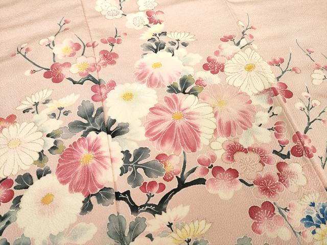 平和屋着物●豪華色留袖　手描き　枝花文　金彩　鬼しぼ縮緬　正絹　逸品　AABE8237ck