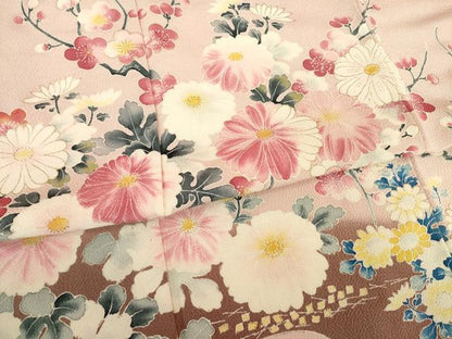 平和屋着物●豪華色留袖　手描き　枝花文　金彩　鬼しぼ縮緬　正絹　逸品　AABE8237ck