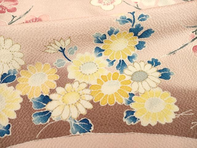 平和屋着物●豪華色留袖　手描き　枝花文　金彩　鬼しぼ縮緬　正絹　逸品　AABE8237ck