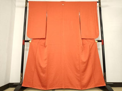 平和屋着物●小振袖　二尺袖　色無地　樺色　正絹　逸品　未使用　AABE8238ck