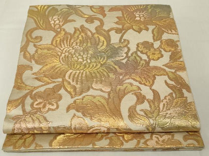 平和屋着物◎六通柄 本袋帯 更紗花文 金糸 正絹 逸品 AABE8272ou