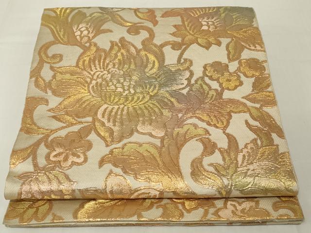 平和屋着物◎六通柄 本袋帯 更紗花文 金糸 正絹 逸品 AABE8272ou