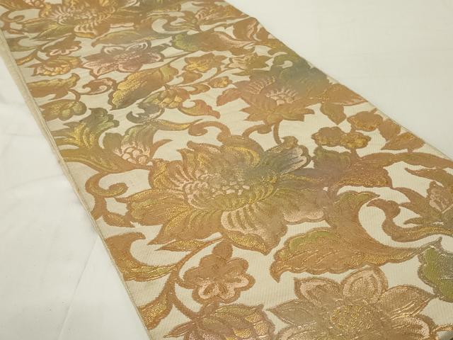 平和屋着物◎六通柄 本袋帯 更紗花文 金糸 正絹 逸品 AABE8272ou