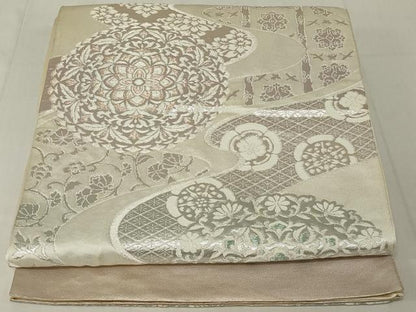 平和屋着物◎六通柄袋帯 正倉院花文 銀糸 正絹 逸品 AABE8276ou