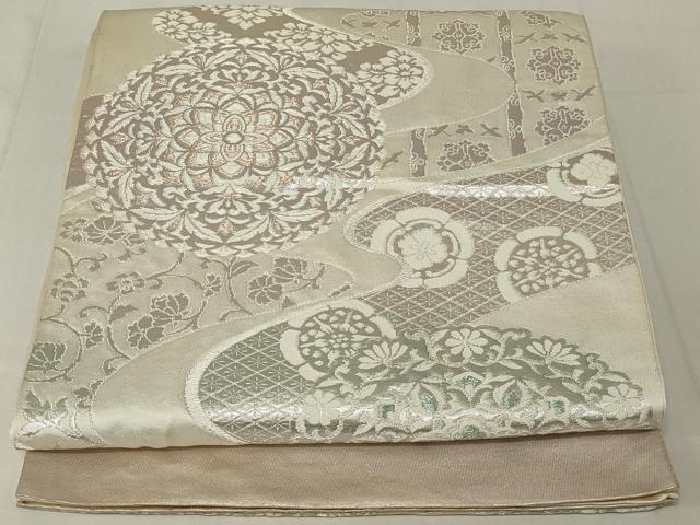 平和屋着物◎六通柄袋帯 正倉院花文 銀糸 正絹 逸品 AABE8276ou