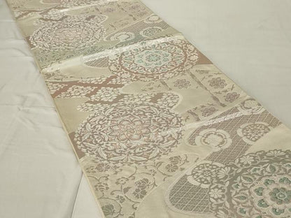 平和屋着物◎六通柄袋帯 正倉院花文 銀糸 正絹 逸品 AABE8276ou