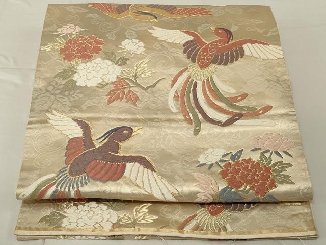 平和屋着物◎六通柄袋帯 唐織 織文錦 花鳥文 金糸 正絹 逸品 AABE8278ou