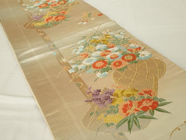 平和屋着物◎六通柄袋帯 唐織 花籠文 金糸 正絹 逸品 AABE8279ou