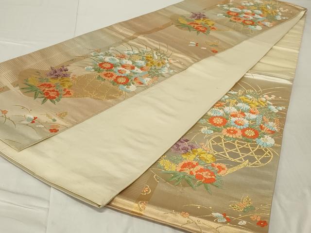 平和屋着物◎六通柄袋帯 唐織 花籠文 金糸 正絹 逸品 AABE8279ou