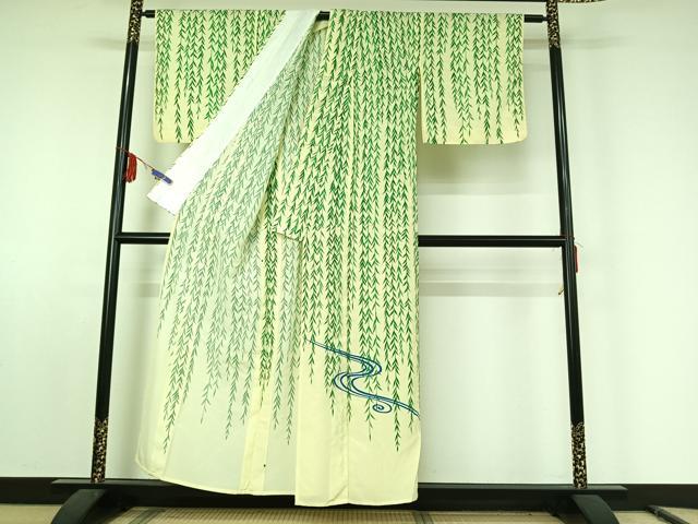 平和屋着物▽訪問着 単衣 流水草葉文 洗える着物 AABE8323jh
