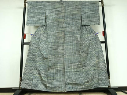 平和屋着物▽上質な紬　単衣　縞　正絹　逸品　AABE8328jh